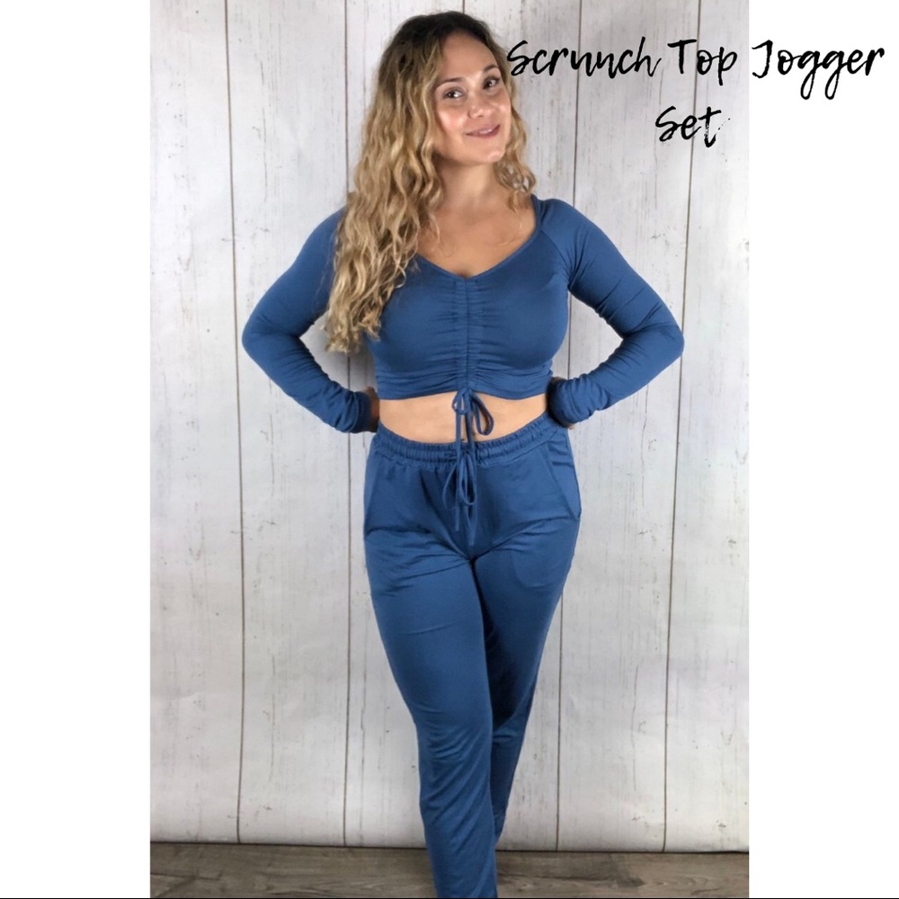 Scrunch Top Jogger Set - Blue